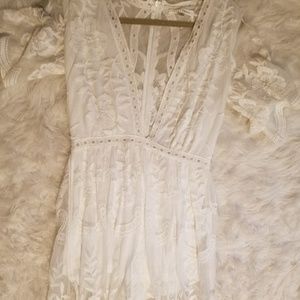 White honey punch lace romper dress